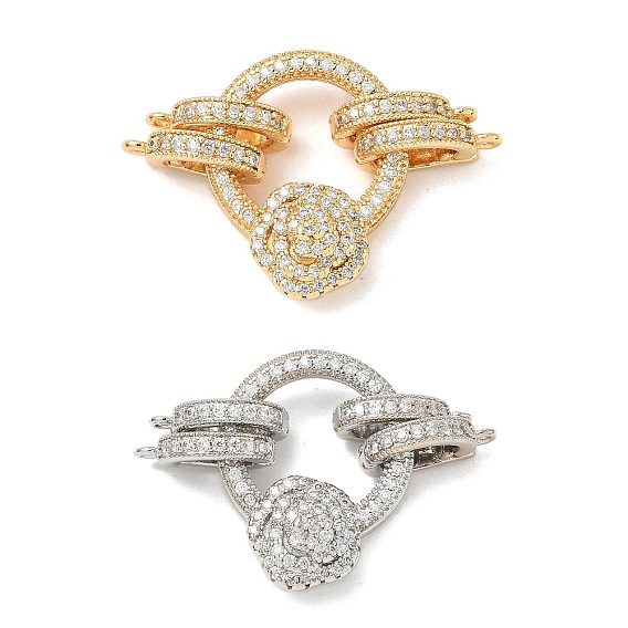 Латунное микропейв, прозрачный кубический цирконий, складные застежки, без кадмия, без никеля и без свинца, кольцо и роза