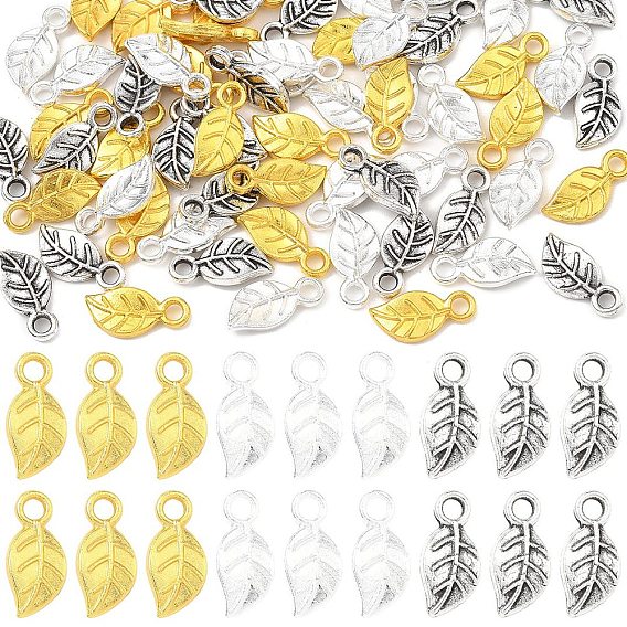 60Pcs 3 Colors Tibetan Style Alloy Charms, Leaf Charms