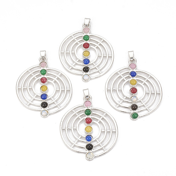 Chakra Jewelry, Alloy Gemstone Pendants, Flat Round