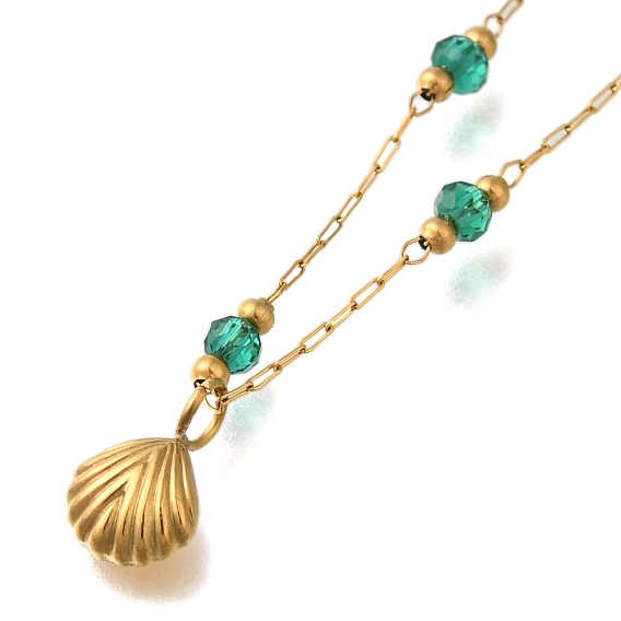 Ионное покрытие (IP) 304 цепочка из нержавеющей стали и стекла в форме скрепки для женщин, пляжные подвески в форме ракушки