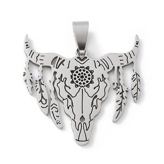 201 подвески из нержавеющей стали, голова коровы с подвеской в виде пера, лазерная резка, анти-тускнение