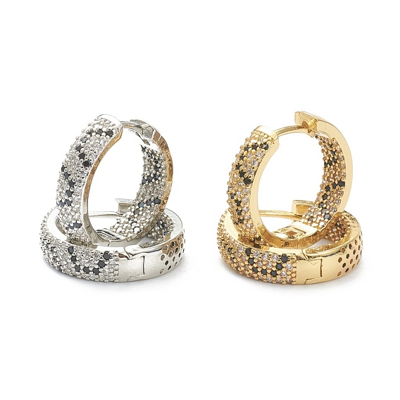 Brass Micro Pave Cubic Zirconia Huggie Hoop Earrings, Ring, Black