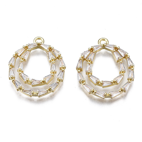 Brass Inlaid Clear Cubic Zirconia Pendants, Ring with Teardrop