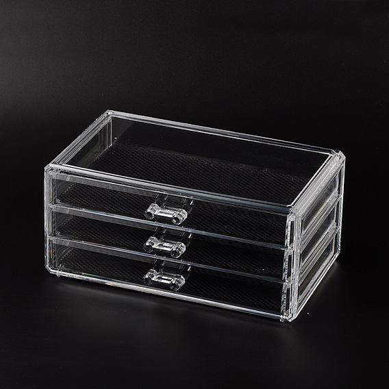 3 compartiments boîtes de rangement de bijoux en plastique, rectangle, 140x245x110mm