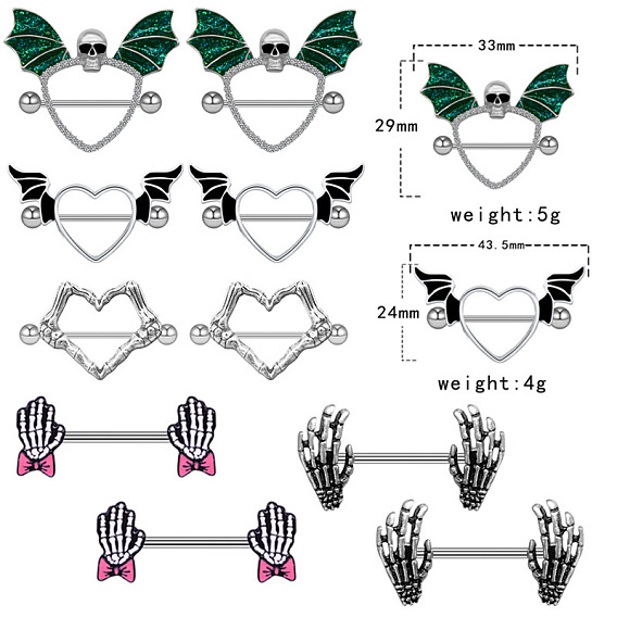 304/316 Кольца для сосков из нержавеющей стали, прутики для пирсинга сосков, цвет нержавеющей стали