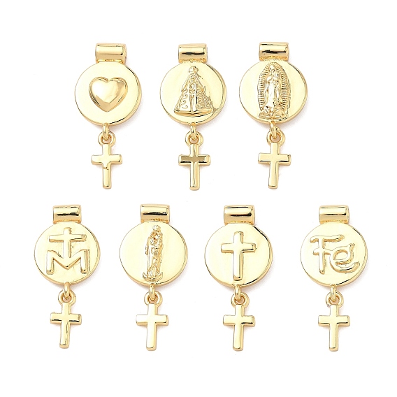 Религия латунные подвески, плоские круглые с поперечными прелести, долговечный, без кадмия и без свинца, реальный 18 k позолоченный
