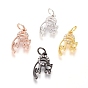Brass Micro Pave Cubic Zirconia Pendants, with Jump Ring, Long-Lasting Plated, Ring with Cat