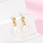 304 Stainless Steel Natural Freshwater Pearl Dangle Stud Earrings, Ion Plating(IP), Oval