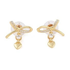 Brass Micro Pave Clear Cubic Zirconia Studs Earring for Women, Bowknot