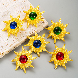Bohemian Sunflower Earrings Vintage Ethnic Silver Studs for Women