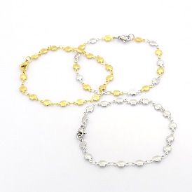 Casual Style 304 Stainless Steel Flower Link Chain Bracelets, with Lobster Claw Clasps, 7-1/2 inch(190mm), 5x2mm