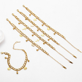 201 из нержавеющей стали шарм браслеты, 201 Двухслойные браслеты из нержавеющей стали с якорной и кабельной цепочкой для женщин, ионное покрытие (ip), долговечный