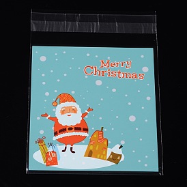 Прямоугольник мешки ОПП целлофан на Рождество, с Санта-Клауса рисунком, 14x9.9см, двусторонняя толщина: 0.07 мм, о 95~100шт / мешок
