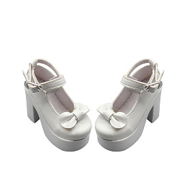 Bowknot PU Leather High Heels Doll Platform Shoes, Doll Making Supples