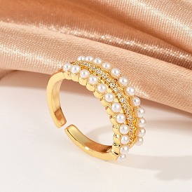 Открытые манжеты из латуни с микропаве и прозрачным фианитом, с пластиковой имитацией жемчуга для женщин