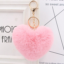Adorable Heart-shaped Furry Keychain with Bunny Fur - Fashionable Bag Charm for Women