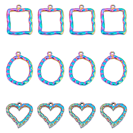 12Pcs 3 Style Ion Plating(IP) 304 Stainless Steel Pendants, Mixed Shapes