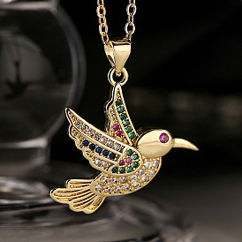 Unique Bird Pendant Necklace with Copper Plating, Gold Plated and Zirconia Stones