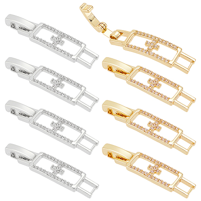 8 шт. 2 цвета прямоугольник с крестообразной рейкой покрытие латунь микропаве прозрачный кубический цирконий застежки для часового ремешка, без кадмия и без свинца, долговечный