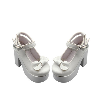 Bowknot PU Leather High Heels Doll Platform Shoes, Doll Making Supples