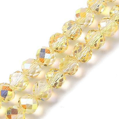 Half Golden Plated Electroplate Beads Strands, Faceted, Round