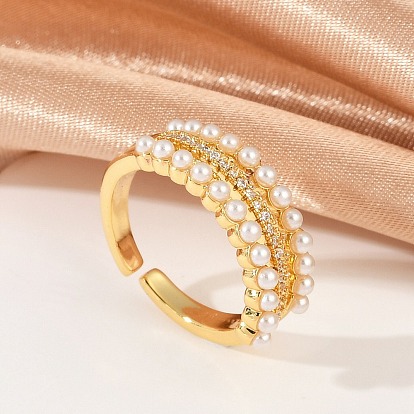 Открытые манжеты из латуни с микропаве и прозрачным фианитом, с пластиковой имитацией жемчуга для женщин