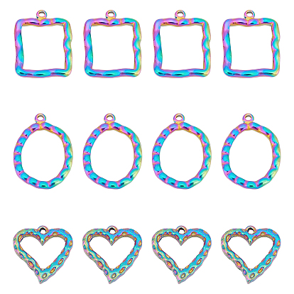12Pcs 3 Style Ion Plating(IP) 304 Stainless Steel Pendants, Mixed Shapes