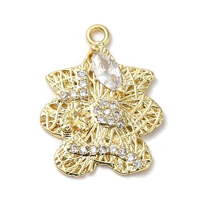 Rack Plating Brass Cubic Zirconia Pendants, Cadmium Free & Lead Free, Hollow Polygon