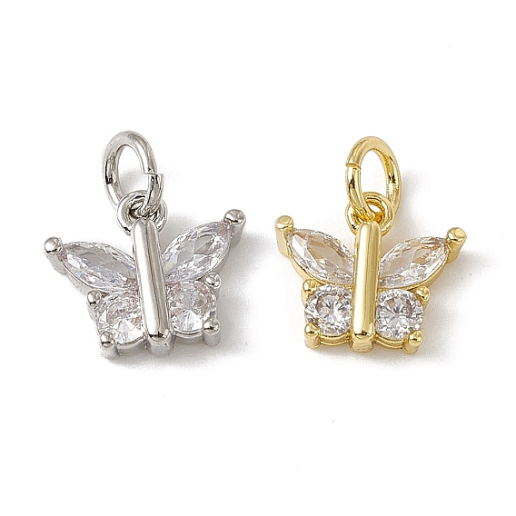 Латунные микро проложить кубического циркония прелести, без кадмия и без свинца, с прыжковых колец, бабочки прелести