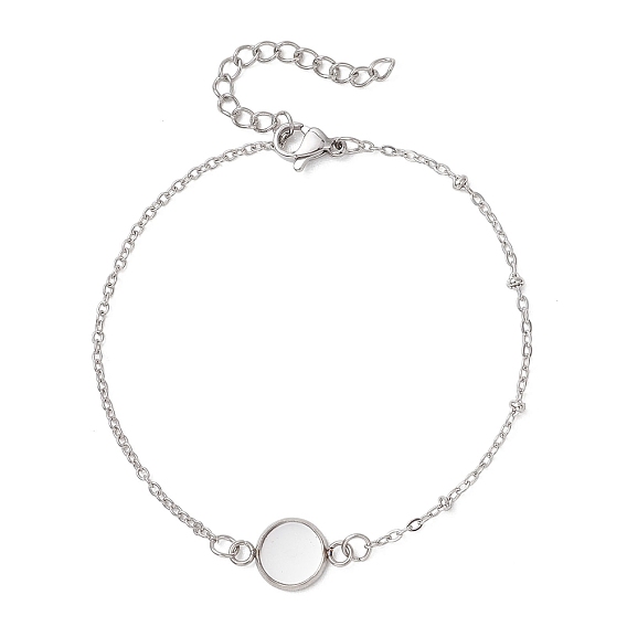 304 изготовление браслетов-спутников из нержавеющей стали, с плоскими круглыми настройками кабошон, не тускнеет