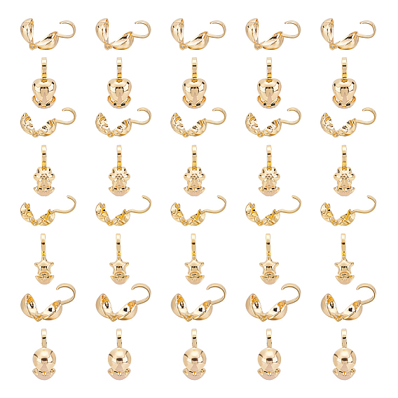 40шт 4 стиль латунные наконечники бусин, Калотте заканчивается, крышка раскладушки, в форме сердца и круглой формы, цветка и звезды