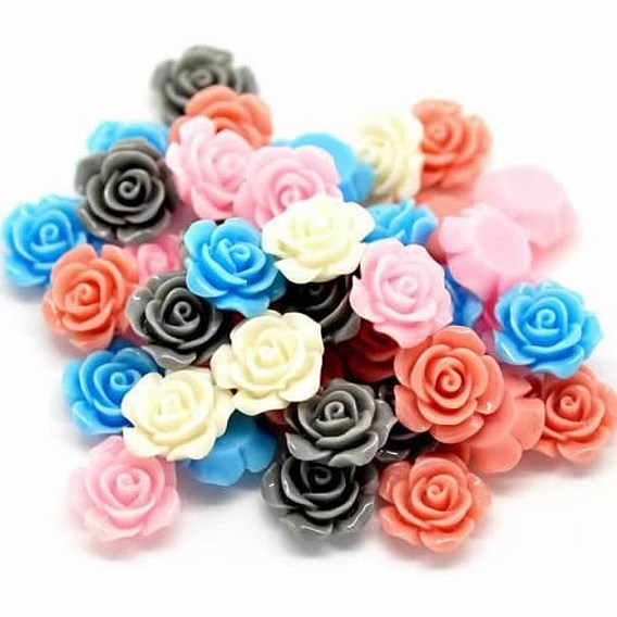 Resin Cabochons, Rose Flower, with Storage Container/Box