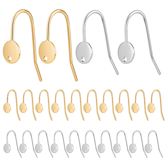 24 шт. 2 цвета 304 крючки для серег из нержавеющей стали, плоско-круглые