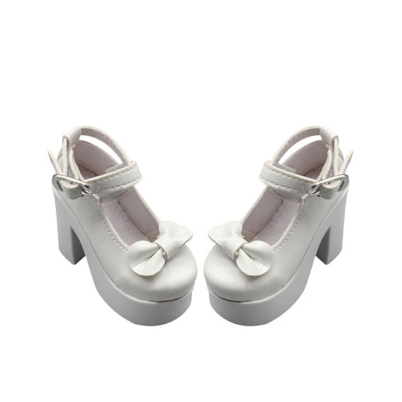 Bowknot PU Leather High Heels Doll Platform Shoes, Doll Making Supples
