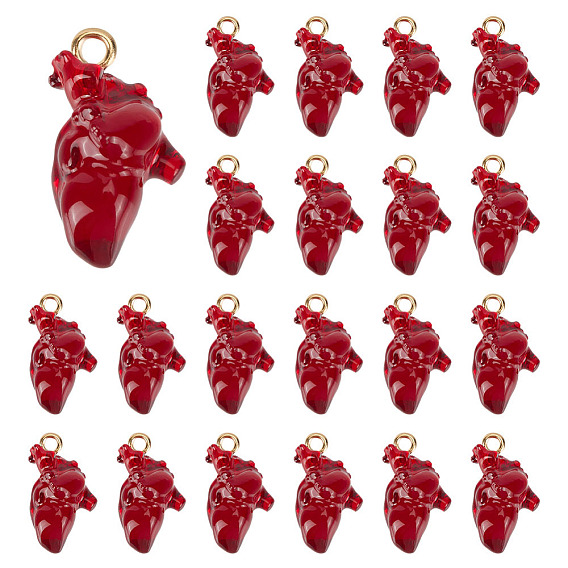 22 подвески из прозрачной смолы, анатомические подвески в форме сердца, с позолоченными железными петлями