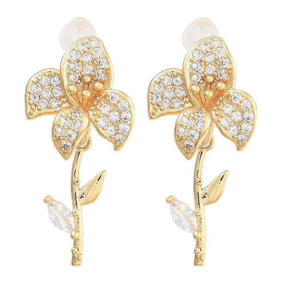 Серьги-гвоздики из латунного микро-паве, без никеля , цветок