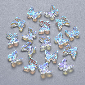 Transparent Spray Painted Glass Charms, AB Color Plated, Butterfly