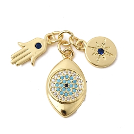 Латунные микро проложить кубического циркония подвески, амулеты в виде руки Хамса, сглаза и плоских круглых подвесок., долговечный, стойки покрытие, без свинца и без кадмия