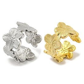 304 Stainless Steel Open Cuff Ring, Flower