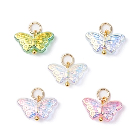 Гальванизированные стеклянные подвески, бабочка, с открытыми пружинными кольцами из нержавеющей стали 304