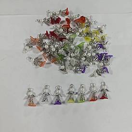 50Pcs Glass Pearl & Acrylic Pendans, Angel, with Iron Findings