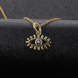 Fashionable Devil Eye Pendant Necklace with Copper and Zirconia Stones for Women