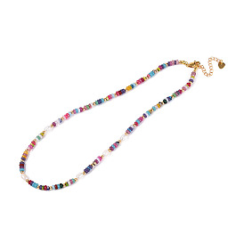 Collares de cuentas de ágata natural, perla y latón para mujer