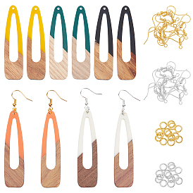 Kits de fabrication de boucles d'oreilles pendantes en bois de noyer, 10 pcs 5 couleurs snap pince à cheveux forme résine et pendentifs en bois de noyer, crochets et anneaux de saut en laiton