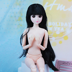 Plastic Movable Joints Action Figure Body, with Head & Bangs Long Straight Hairstyle, for Female BJD Doll Accessories Marking