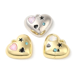 Alloy Micro Pave Cubic Zirconia Pendants, with Rhinestone and Enamel, Heart
