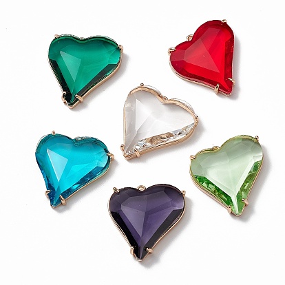 K9 Glass Pendants, with Light Gold Plated Brass Findings, Cadmium Free & Lead Free, Faceted, Heart