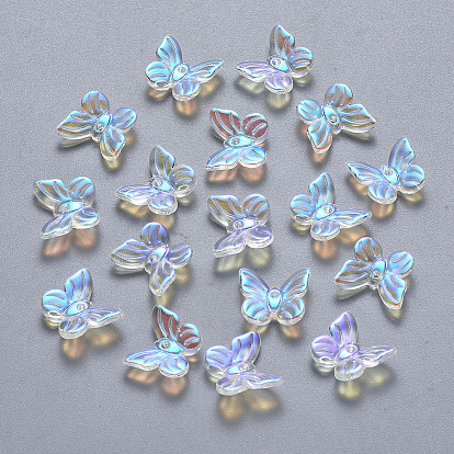 Transparent Spray Painted Glass Charms, AB Color Plated, Butterfly