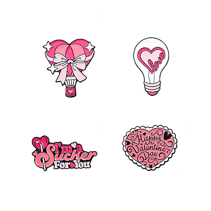 Valentine's Day Love Heart Brooch, Word Light Bulb Hot Air Balloon Alloy Enamel Pins for Women's Clothes Backpack