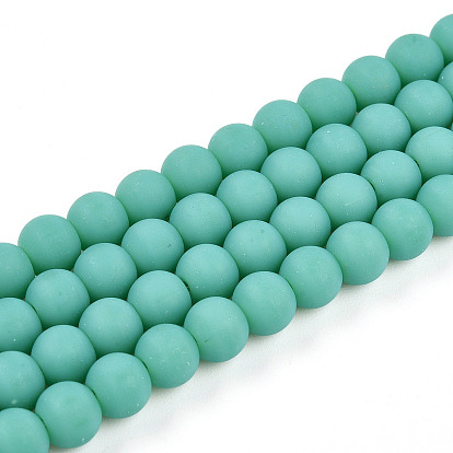 Opaque Glass Beads Strands, Round, Frosted